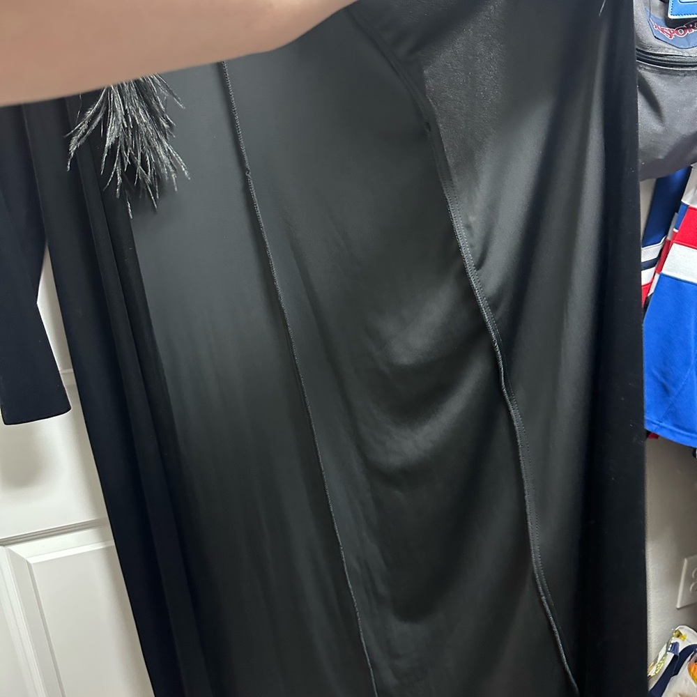 Like new Vtg Patra Black Velvet Ostrich Feather Shawl Collar Long Duster L - Picture 7 of 14